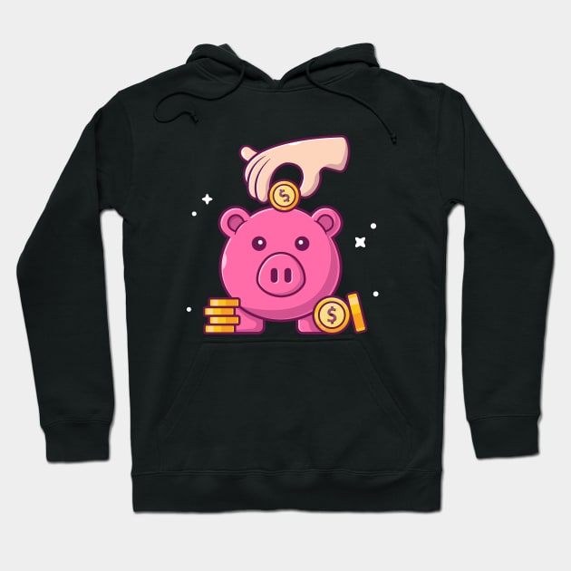 Piggy bank with golden coin cartoon Hoodie by Catalyst Labs